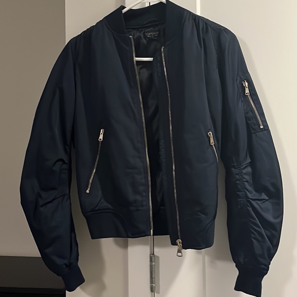 Topshop Navy Bomber Jacket Womens US 2